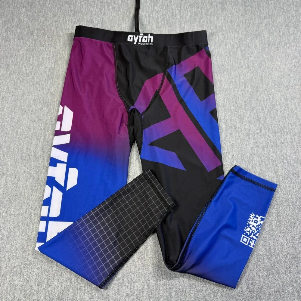 Ayfah Industries Tights Men L Purple Blue Gradient Graphic BJJ MMA Compression
